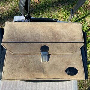 Vintage Stetson Suede Leather Tan/Black Laptop Case Bag with Strap